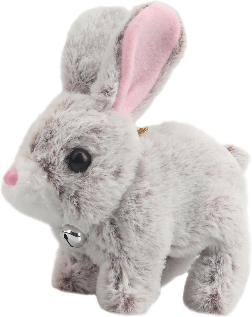 A-SZCXTOP Easter Hopping Rabbit Electronic Interactive Pet Plush Bunny Toy with Sounds Movements Animated Walking Wiggle Ears Twitch Nose for Toddlers Kids (Brown)