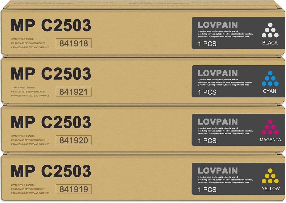 MP C2503 High Yield Toner Cartridge (4-Pack, Black/Cyan/Magenta/Yellow) - Lovn Compatible C2503H 841918 841921 841920 841919 Toner Cartridge Replacement for Ricoh MP C2003 C2004 C2503 C2504 Printer