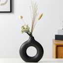 Modern Donut-Shaped Decorative Vases, Handmade Minimalist Boho ins Style, Modern Vase for Home Decor for Wedding Dinner Table Party Living Room Office Bedroom (Black, Small)