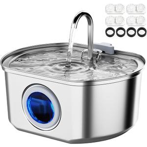 Cat Water Fountain Stainless Steel: 108oz/3.2L Cat Fountain for Drinking- Pet Water Fountain Inside - Automatic Dog Watering Dispenser Bowl - Pet Feeding & Watering Supplies - Water Level Window