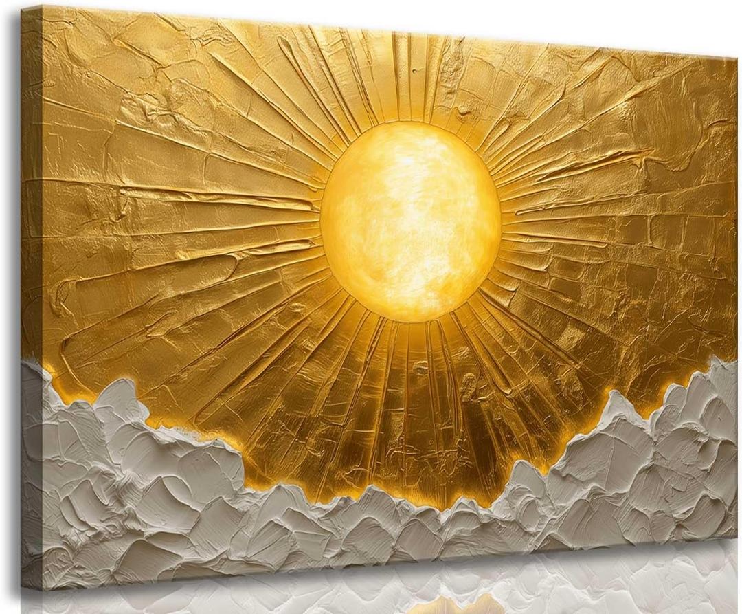Boho Sun Canvas Wall Art Bohemia Minimalism Golden Abstract Sunrise Sunset Modern Luxury Painting Picture Wall Decor Poster Print Artwork for Living Room Bedroom Office Home Decoration (16L" x 12W")