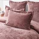 Fredsure Distressed Velvet Comforter Set, 5 Pieces Dusty Mauve Queen, Distressed Velvet Face and Brushed Microfiber Reverse