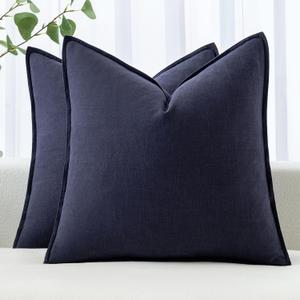 MIULEE Decorative Linen Pillow Covers 18x18 Inch Navy Boho Farmhouse Neutral Couch Throw Pillows for Bed Pack of 2 Accent Modern Pillowcase Summer Sofa Livingroom Home Decor