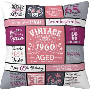 65th Birthday Gifts for Women, 65 Year Old Birthday Gifts for Women, 65th Birthday Decorations for Woman, Best Birthday Gift for 65 Year Old Woman, 1960 Birthday Gift Ideas for Her Pillow Covers 18x18