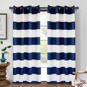 DriftAway Navy Striped Room Darkening Curtains Patriotic Horizontal Stripe Classic Grommet Drapes for Bedroom Living Room Thermal Insulated Panels for Boys Kids Holidays July 4th Labor Day (52"W x 84"L (Pack of 2), Navy and White)