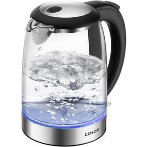 Cosori Electric Kettle, No Plastic Contact With Water, Wide Mouth For Easy Cleaning, Auto Shut Off, 1.7L Tea Kettle & Hot Water Boiler, Water Heater & Teapot, Borosilicate Glass, Black, 1500W (1.8 Quarts)