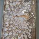 Framed Canvas Wall Art,White Peacock Bird Gold Pictures,Animal Beautiful Wall Decor Artwork for Bedroom Living Room Hallway 24"x48"