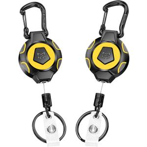 MNGARISTA 2-Pack Upgraded Retractable Keychain, 10 OZ Retraction, 31.5" Stainless Steel Cord, Heavy Duty Carabiner Badge Holder, ID Badge Reel with Badge Strap and Key Ring (Vivid Yellow 2 Pc.)