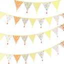 G2PLUS 10.8Ft Cotton Triangle Bunting Banner 12pcs Yellow Floral Fabric Pennant Flag with Tassels, Double Side Triangle Banner Garland for Weddings, Birthdays, Garden & Baby Showers