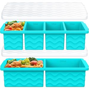 Silicone Freezer Trays with Lid for Soup, 1-Cup & 2-Cup Large Ice Cube Molds Food Storage Containers for Meal Prep, Freeze 500mL/250mL/125mL Portions  2 Pack