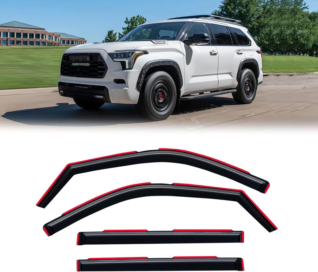 in-Channel Rain Guards for 2023-2026 Toyota Sequoia, Window Visor Shields Vent Deflector Shade Wind Dark Smoke 2024 2025 23 24 25 26, Tape-On Inside-Mount, 4PCS