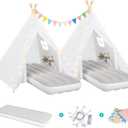 Teepee Tent for Kids Sleepover Party 2 Pack: Inflatable Airbed & Star Lights & Colored Flag - Indoor Outdoor Toddler Play Tent for Girls Boys Birthday Gifts Slumber Party (White)