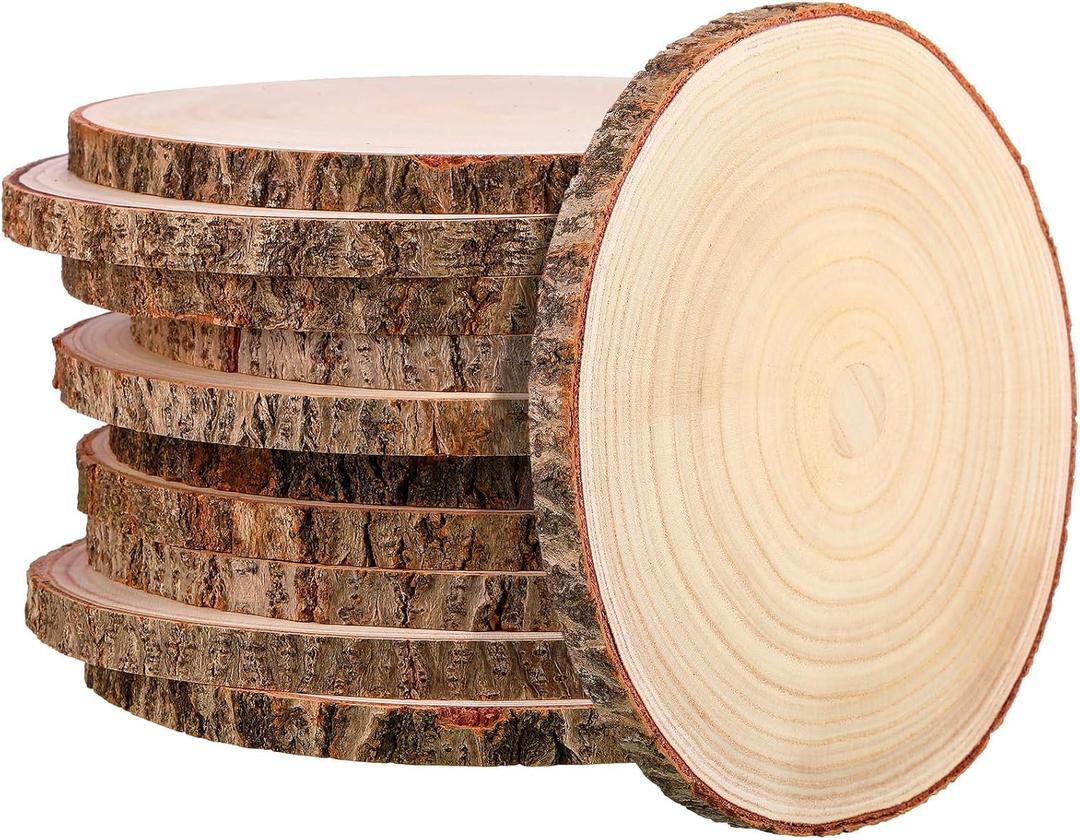 Tioncy 10 Pack Large Wood Slices for Centerpieces Unfinished Rounds Wood Slabs for Tables Decor Natural Wooden Circle for DIY Crafts Rustic Wedding Centerpiece Decor (9-10 Inch)