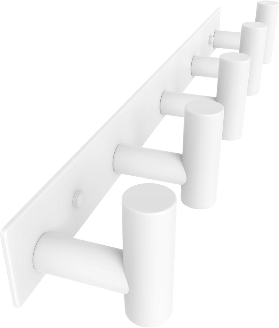 VAEHOLD Hat and Coat Wall Mount Rack - Hooks for Robes, Bags, Keys, and Towels - Bathroom Towel Hanger Organizer (White, T Shape 5 Hooks 1 Pack)