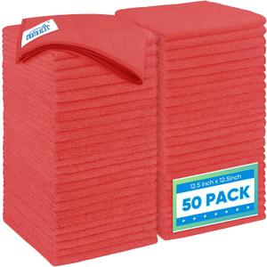 HOMEXCEL Red Microfiber Cleaning Cloth 50 Pack, 12.5 x 12.5 inch Microfiber Towels for Cars, Ultra Absorbent Car Washing Cloth, Lint Free Streak Free Cleaning Rags for Car, Kitchen, and Window