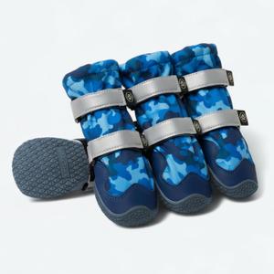 Spark Paws Dog Rainboots, Waterproof Dog Shoes for Medium to Large Dogs, Non Slip, Dog Booties and Paw Protectors - 4PCS Doggie Hiking Boots with Reflective Straps - Blue Camo, Size 1