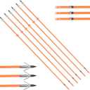 GPP 32 inches Bowfishing Arrows Fish Hunting Solid Fiberglass Shaft with Broadheads and Safty Slides for All Bows Fishing Huntings