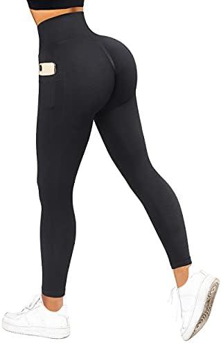 SUUKSESS Women Scrunch Butt Lifting Seamless Leggings Booty High Waisted Workout Yoga Pants, Black, Size L