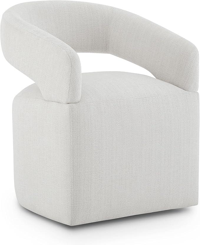 KISLOT Upholstered Dining Chairs Set of 1, Modern Rolling Dining Chairs with Hidden Casters, Arm Kitchen Chairs with Linen Look Fabric, Padded Barrel Chairs for Dining Room, Kitchen, Light Linen