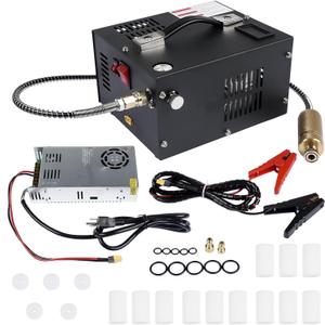 4500PSI Portable PCP Air Compressor, 12V DC/110V AC, Fast Inflation for Paintball, Air Rifle, Scuba Tank, Built-in Fan, Oil Free, Lightweight & Easy to Carry, Black Mixizap