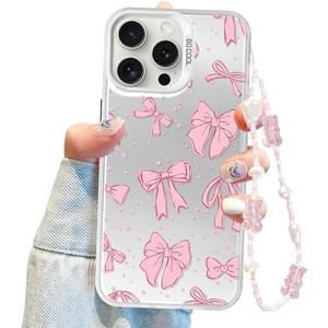 5 Pcs Jusy Coquette Bowknot Phone Case for iPhone 12 Pro Max, Cute Pink Ribbon Bow Aesthetic Case for Women Girls with Bracelet Chain - 2020 Pink