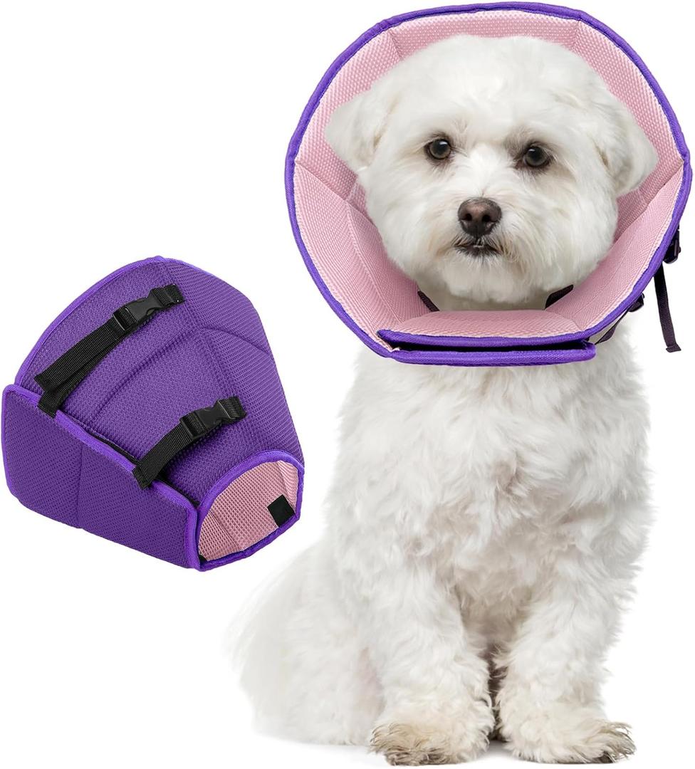 Dog Cone Collar After Surgery, Adjustable Soft Recovery Cone for Small Dogs to Stop Licking, Light-Weight Comfortable Elizabethan Collar for Dogs Anti-Bite Lick Protective Wound (S(Neck Girth:9.45"-11.81"), Purple)
