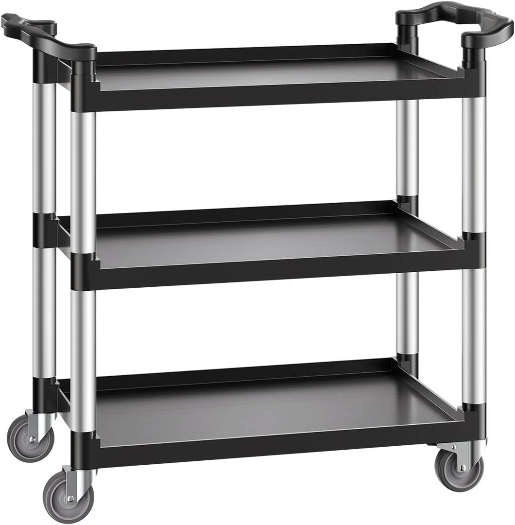 VEVOR Utility Cart, 330 lbs Load Capacity, 3-Tier Utility Plastic Cart with 360 Swivel Wheels (2 with Brakes), 31.1 x 19.3-inch Food Service Cart for Warehouse, Office, Home, Restaurant, Kitchen