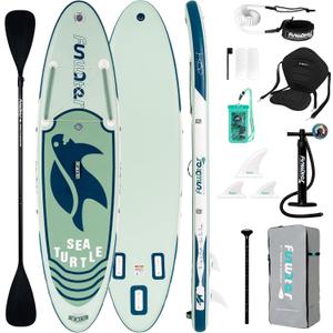 FunWater Inflatable Stand Up Paddle Board with Premium SUP Paddleboard Accessories, Anti-Slip EVA Deck, 11'/10'6'' Paddle Boards for Adults & Youth of All Skill Levels (Green Turtle)