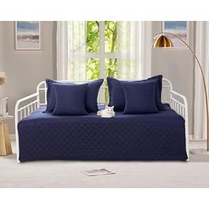Feyocn 5-Piece Daybed Cover Set Navy Blue Twin Cozy Daybed Bedding Sets for All Season Lightweight Daybed Comforter Bedspread, Geometric Print Day Bed Cover for Twin Bed with 4 Pillow Shams, 39"x75"