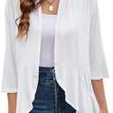 Yekaty Women Cardigan 3/4 Sleeves Open Front Lightweight Cardigan Draped Ruffles Knit Cardigan Size L