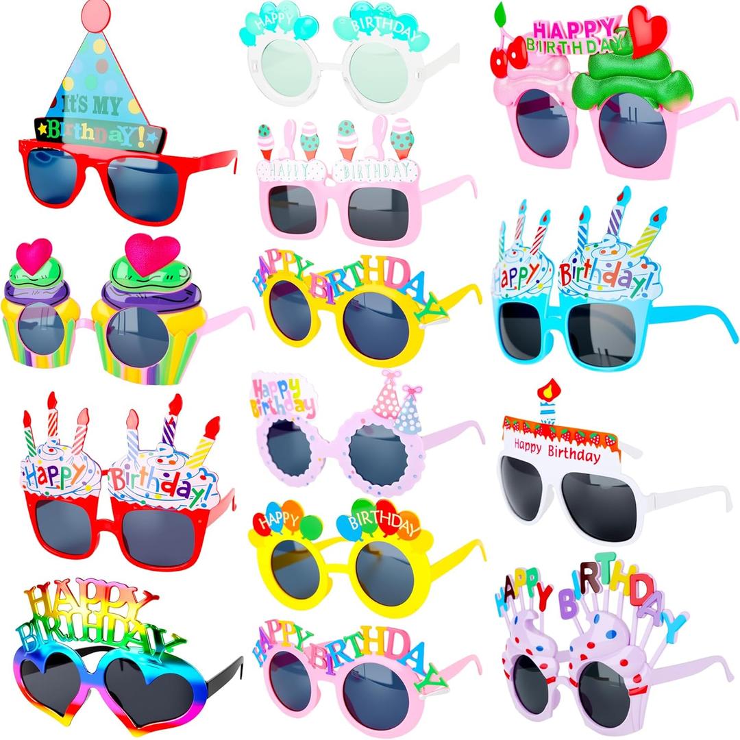 14 Pack Birthday Glasses Funny Plastic Birthday Eyeglasses Happy Birthday Party Sunglasses for Birthday Party and Photo Booth Props