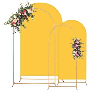 Metal Arch Backdrop Stand and Cover Set, 7.2FT, 6FT Party Backdrop, Easy to Assemble, Backdrop Stand for Parties, Birthday, Baby Shower (Gold)