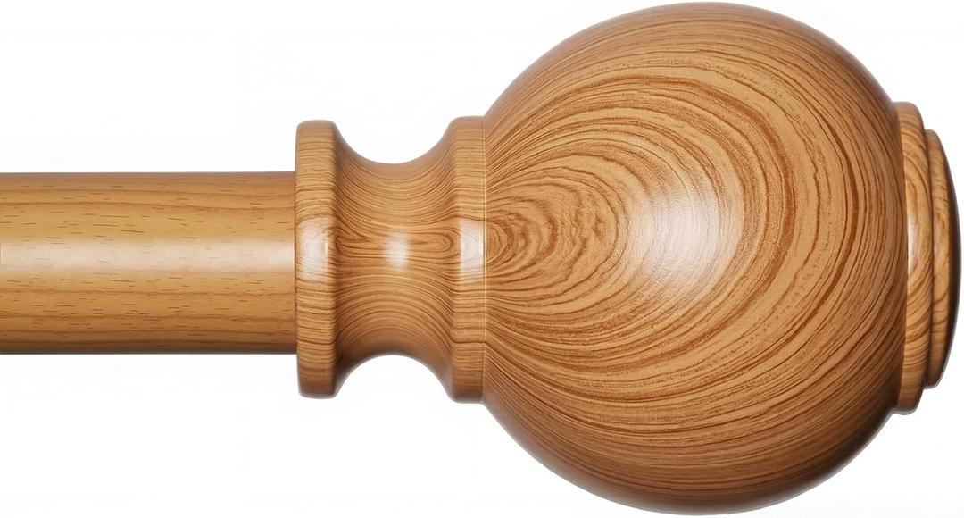 Wood Curtain Rods for Windows 28 to 48 Inches,1 inch Heavy Duty Window Curtain Rods with Imitation Wooden Grain Finials,Decorative Drapery Rod Adjustable, 28"-58"(2.3-4.8ft), Natural Wood
