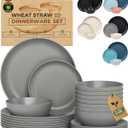 Grow Forward 24-piece Premium Wheat Straw Dinnerware Sets for 8 - Unbreakable Dishwasher & Microwave Safe Plastic Plates and Bowls Sets - Patio, Outdoors, RV, Camping Dishes - Feather