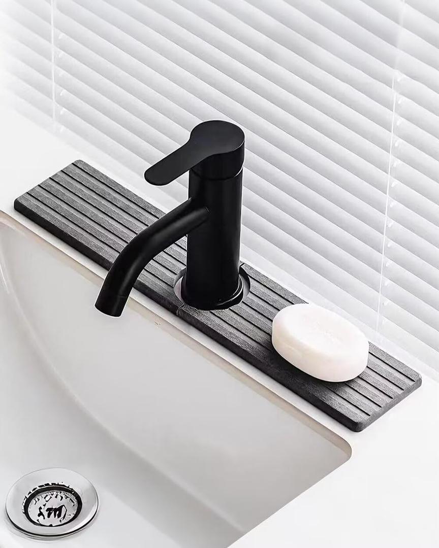 16 Inch Stone Faucet Mat for Kitchen Sink Diatomite Drying Stone Mat Absorbing Stone Tray for Kitchen Bathroom Counter Dark Gray