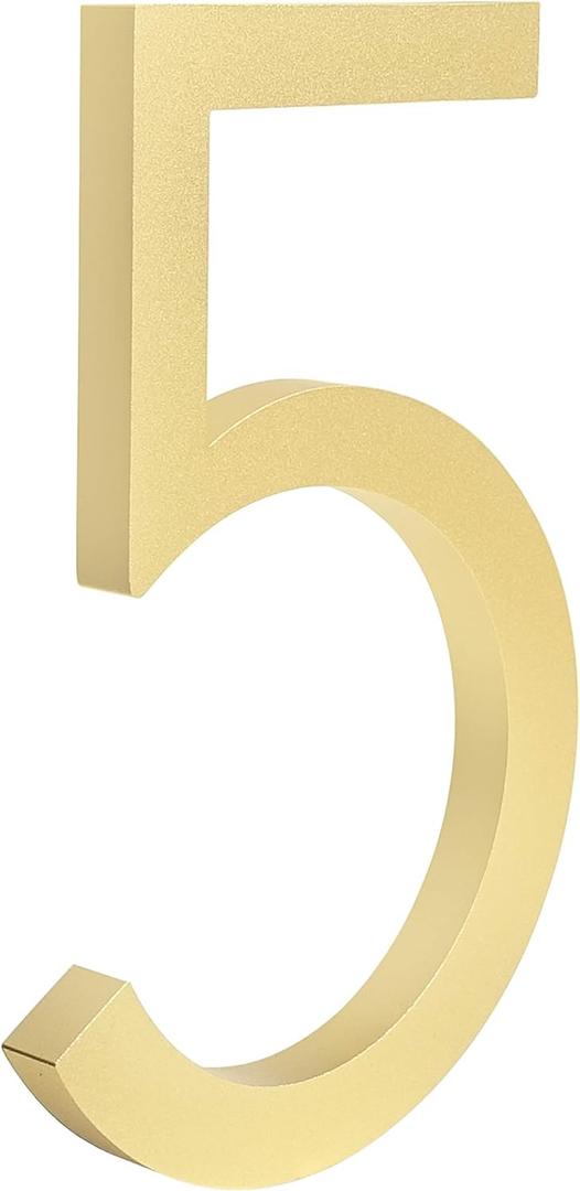HASWARE Floating House Number 4 inch Stylish Door Numbers Alphabet Plaque Street Home Address Numerals (Small 5, Golden)