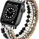 MOFREE Beaded Bracelet Compatible with Apple Watch Band 38mm/40mm/41mm/42mm, Fashion Elastic Stretch Women Bands for iWatch Series 11/10/9/8/7/SE/6/5/4/3/2/1 iPhone Watch Strap Bands (Black/Gray/Gold)