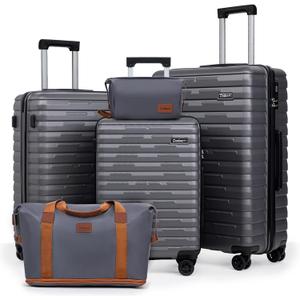 Cosbarn Luggage Sets 5 Piece Suitcases with Wheels, Suitcase Set ABS Hard Case Luggage with Lock Spinner Wheels Durable Travel Luggage
