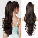 Flufymooz 26" Ponytail Extension, Long Wavy Curly Claw Clip in Ponytail Hair Extensions, Natural Synthetic Hairpiece for Women Daily Wear (Dark Chocolate Brown)