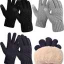 Janmercy 3 Pairs Winter Fleece Lined Gloves for Men Warm Thick Gloves with Touchscreen for Cold Weather Thermal Supplies (Black, gray, Navy Blue)