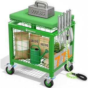 Rolling Garden Cart with Seat, 500 Lbs Garden seat with Wheels, Metal Garden Stools with Wheels for Seniors Lawn, Patio, Backyard Outdoor Use Wheelbarrow 3 in 1