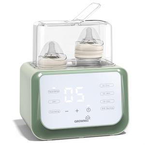 Baby Bottle Warmer, Grownsy 8-in-1 Fast Milk Warmer with Timer Breastmilk or Formula, Fits 2 Bottles, Accurate Temperature Control, with Defrost, Sterili-zing, Keep, Heat Baby Food Jars Function (Green)