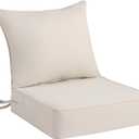 Outdoor Chair Cushion Set for Patio Furniture, 24 x 24 x 6 Extra Thick Deep Seat Patio Cushions, Olefin Back and Seat Cushion Replacement, Removable Cover, Ties and Handle, Beige