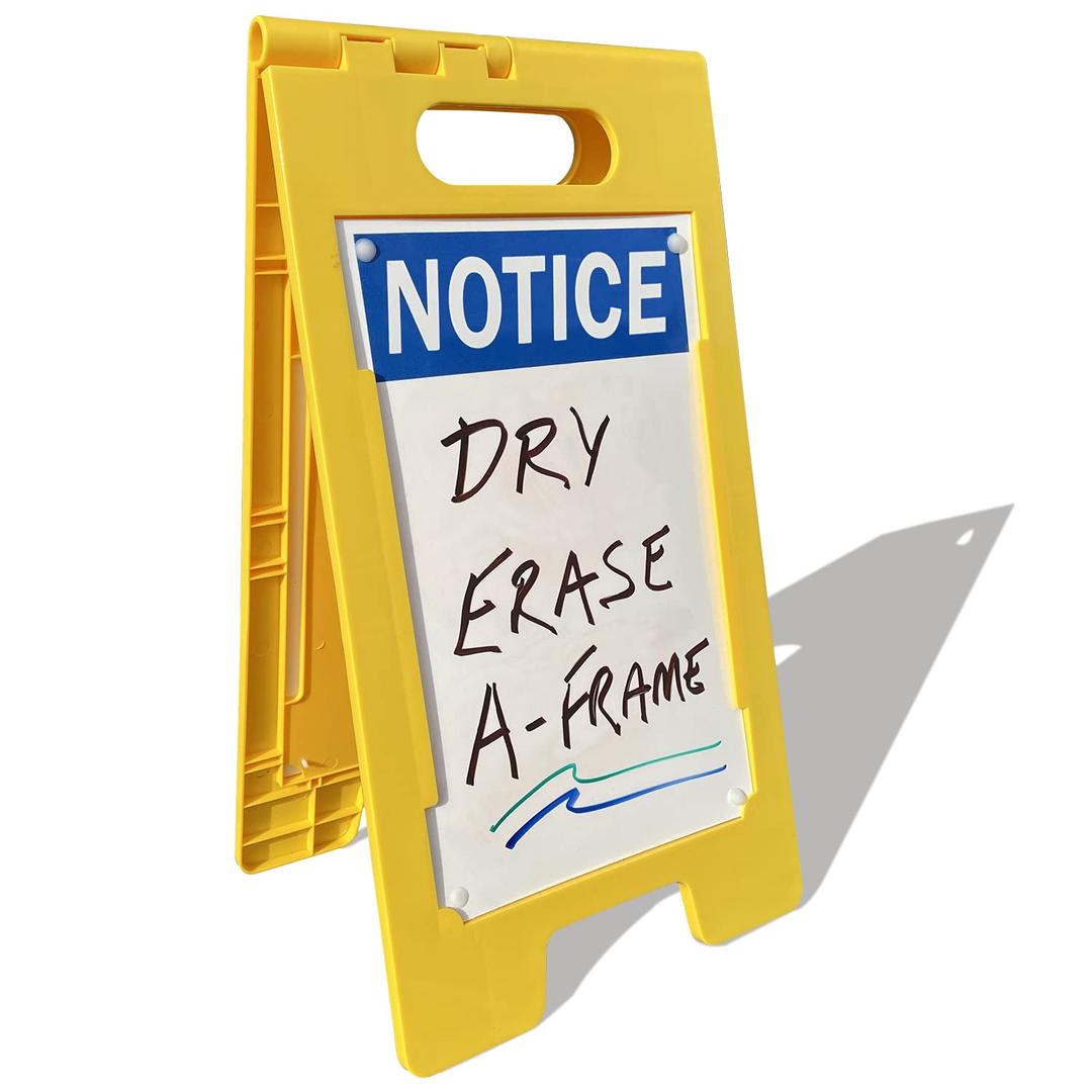 SmartSign 25 x 12 inch Notice Write-On Two-Sided Folding Floor Sign, Dry Erase, Digitally Printed Polypropylene Plastic, Multicolor, Made in USA