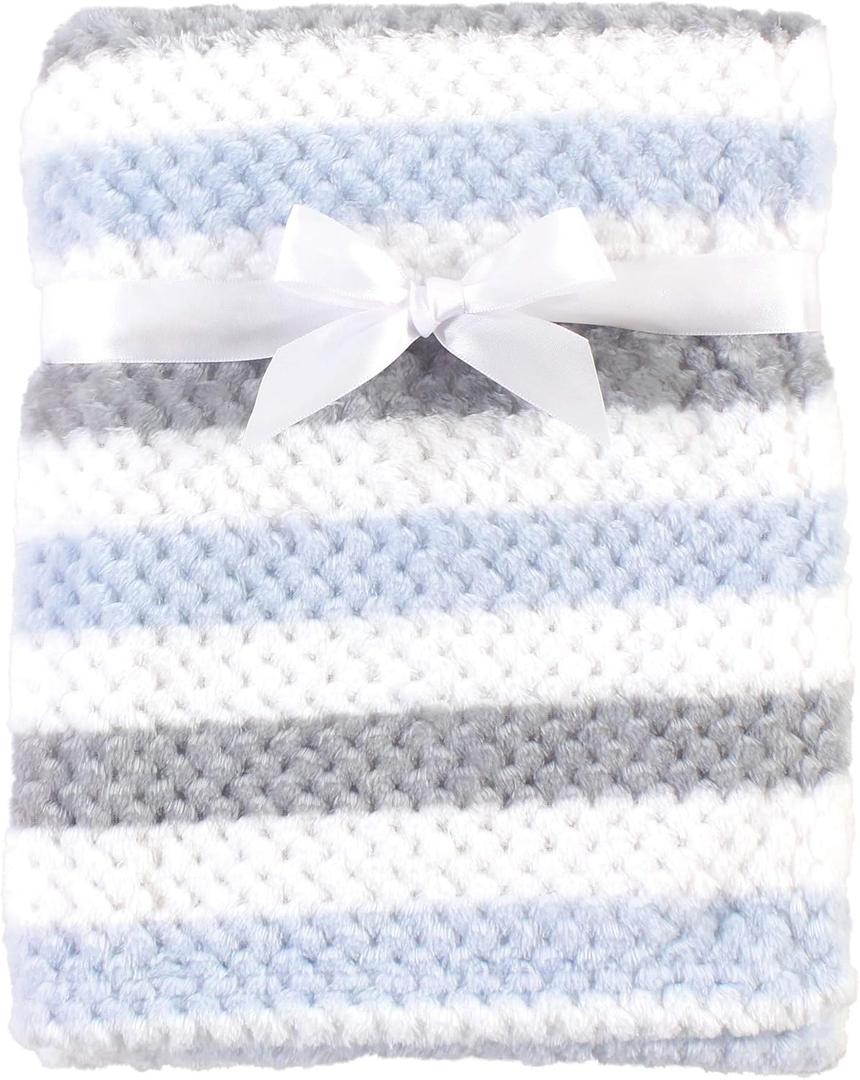 Hudson Baby Unisex Baby Plush Waffle Blanket, Blue Gray Stripe, One Size