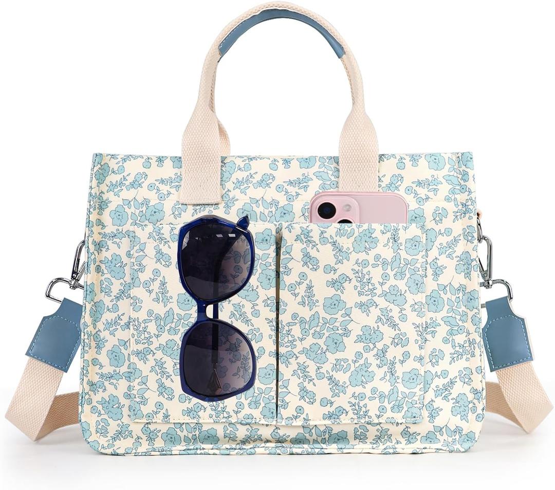 Floral Tote Bag For Women Multi Pocket Girls Crossbody Bags Shoulder Handbag For Work Travel Shopping Purse