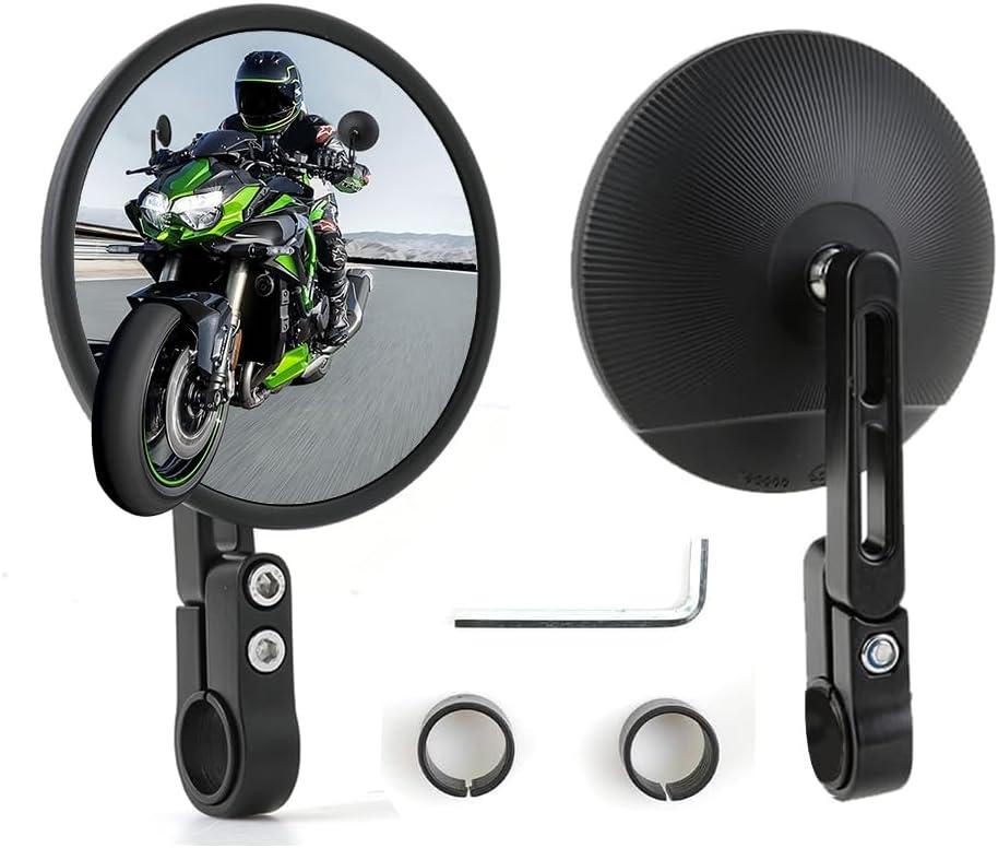 DREAMIZER Motorcycle Mirrors for Handlebars,Universal Black CNC 4" Round Motorcycle Bar End Mirrors for 22 and 25mm Handlebar Compatible with Most Motorcycles Honda Grom Scooters etc.