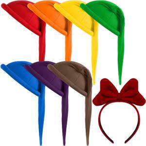 Halloween Dwarf Costume Set Dwarf Gnome Hat and Bow Headband Set Gnome Princess Costume for Halloween Party Cosplay (8.66*19.69 Inches)