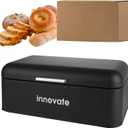 Modern Rustic Black Stainless Steel Bread Box, 16.1 x 8.9 x 6.3 inches, Roll Top Bread Storage Holder for Kitchen Countertop