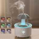 Raindrop Humidifier for Bedroom and Office, Essential Oil Diffuser with 7-Color LED Lights, 4-Timer Air Humidifier, Ideal 300ML Mini Air Vaporizer for Nursery & Families (White Rotatable Umbrella)